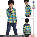 100% cotton fashion long sleeve yarn dyed check shirts for boys with one pocket